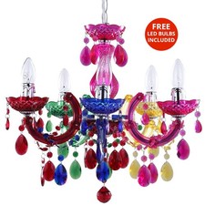 Litecraft Marie Therese Chandelier 5 Arm With Free LED Bulbs - Multicoloured    