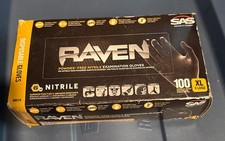 SAS Safety Raven Powder-Free Disposable Black Nitrile 7 66519 Gloves, XL 100