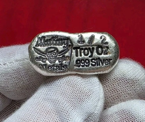 Mutiny Metals Pirate Themed - 1/2 troy oz .999 Fine Pure Silver Hand Poured Bar