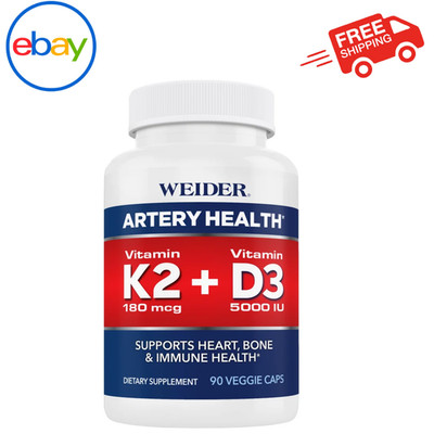Weider Artery Health with Vitamin K2 Plus D3, 90 Veggie Caps
