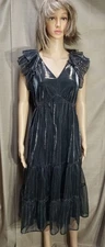 DR2 Daniel Rainn Womens Size Small Black Metallic Tiered Party A-Line Dress 46"