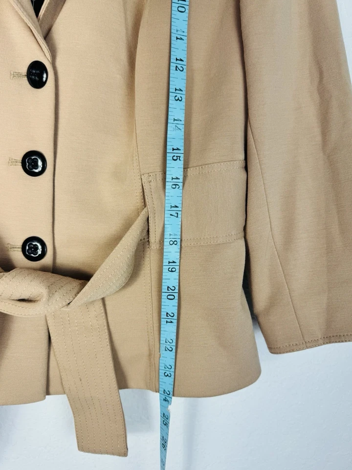 Blazer Kay Unger Camel Talla 12 Botones Cintura Corbata Trabajo Forrado Cuello Foto 4 de 4
