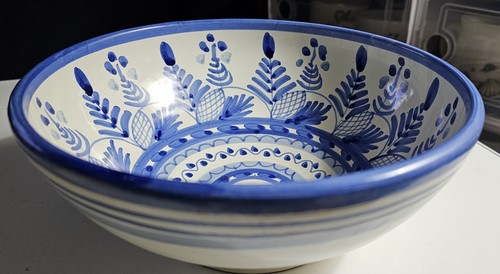  Hand Painted Blue White Floral Ceramic Bowl Made In Spain