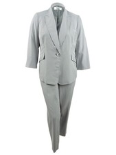 Le Suit Women's Plus Size Pinstriped Pantsuit 14W, Black/White
