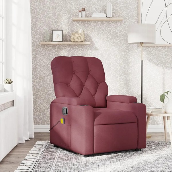Massagesessel Weinrot Stoff Sessel Relaxsessel Elektrisch Klappbar-image