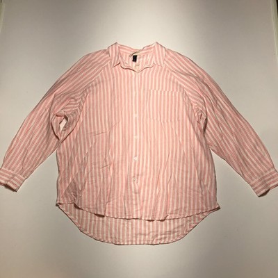 Universal Thread Pink Stripe Long Sleeve Boyfriend Fit Linen Button Up Shirt XL