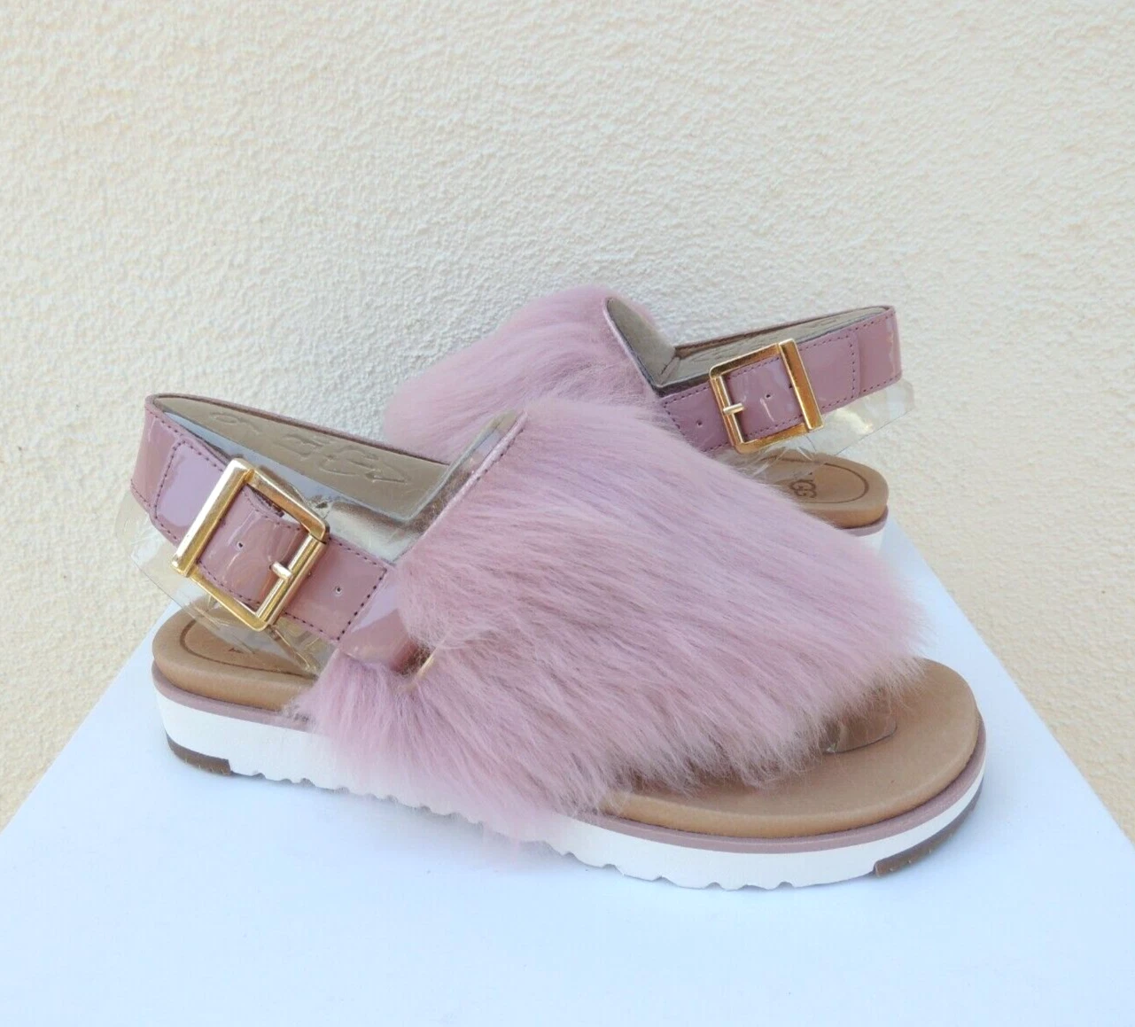 SANDALI UGG HOLLY ROSA ALBA PELLE DI PECORA PELLE STAMPATA DONNA US 6 EUR 37 ~NUOVI CON SCATOLA