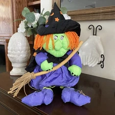 Vintage 1994 Stuffins Happy Halloween WITCH with Broom Stuffed Plush 20" EUC