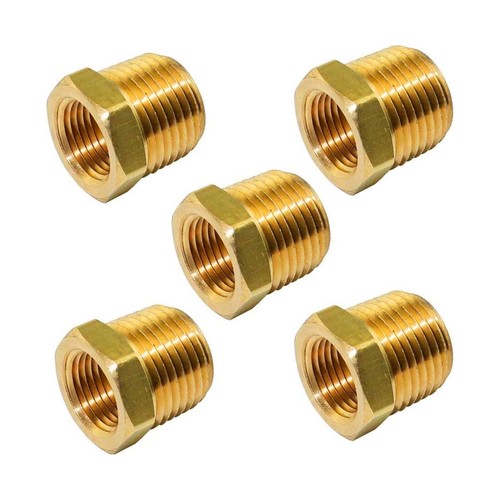 Brass Hex Reducer Bushing 5 Pack 1/2" Male 1/4" Female NPT For Pipe Connection