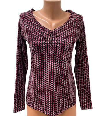 BLUTSGESCHWISTER Size L Blouse Top Stretch Pink Black Long Sleeve