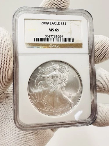 2009 $ 1 AMERICAN SILVER EAGLE 1 OZ. FINE SILVER NGC MS 69