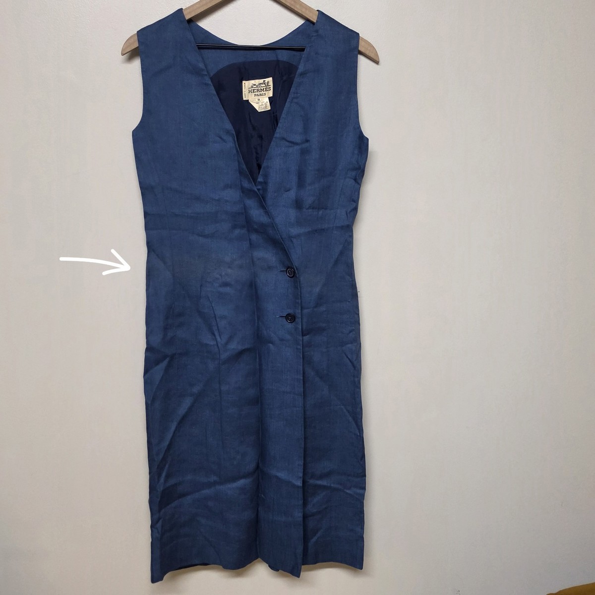 hermes blue dress VTG Hermès Paris Linen Sleeveless Wrap Size 38 Luxury Designer Midi fit_oversized Size:40X29 Meagan Good arriving at