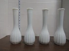 Vintage Ribbed Scalloped Rim White Milk Glass Flower Bud - Lot of 4