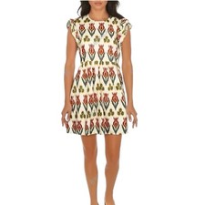 Valentino Cotton Poplin Dress Size 38 Ikat Print Flutter Sleeve Open Back 