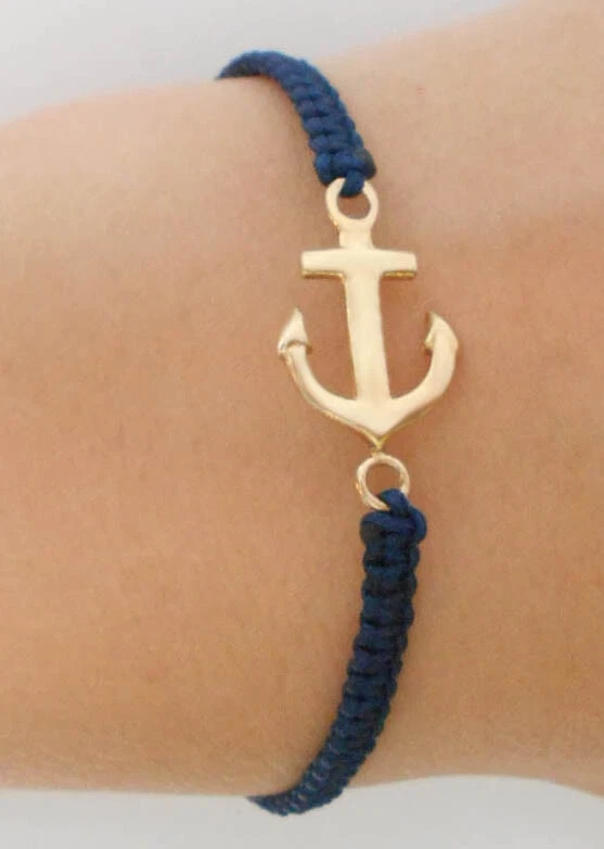 Armband Anker 925erSilber vergoldet Band Makramee blau + Geschenkbox SPA2go