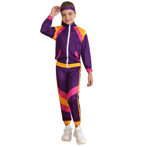 Kids Unisex Tops Pants Headband Sets Colorblock Sports Suit Carnival Party - Picture 17 of 42