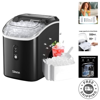 Self-Cleaning Nugget Ice Machine - 6 Minute Ice Production, Portable & Easy