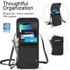 RFID Travel Neck Pouch Passport Holder Premium Waterproof Neck Wallet Stash US