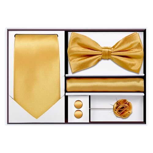 TIE G 5pcs Tie Set in Gift BOX WHITE OR BLACK: Solid Color Necktie, A-gold - Picture 6 of 6