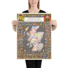 SCOTLAND OF OLD - 18" x 24" ART PRINT OLD WALL SCOTTISH CLAN MAP 