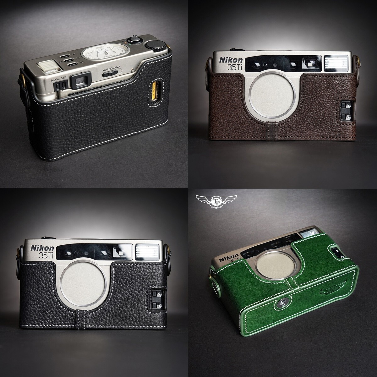 Nikon 35ti ストラップ ケース付き Real Leather Camera Half Case Protective Pouch + Hand Strap for