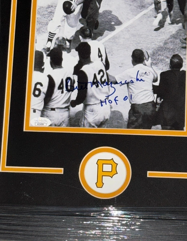 BILL MAZEROSKI SIGNED FRAMED 8X10 PITTSBURGH PIRATES 1960 HOME RUN JSA COA - Image 2 of 2