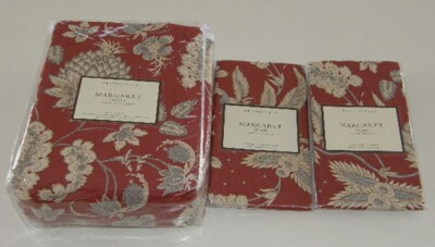 Pottery Barn Margaret Floral Duvet Cover Set Red Queen 2 Euro Shams 3pc New 