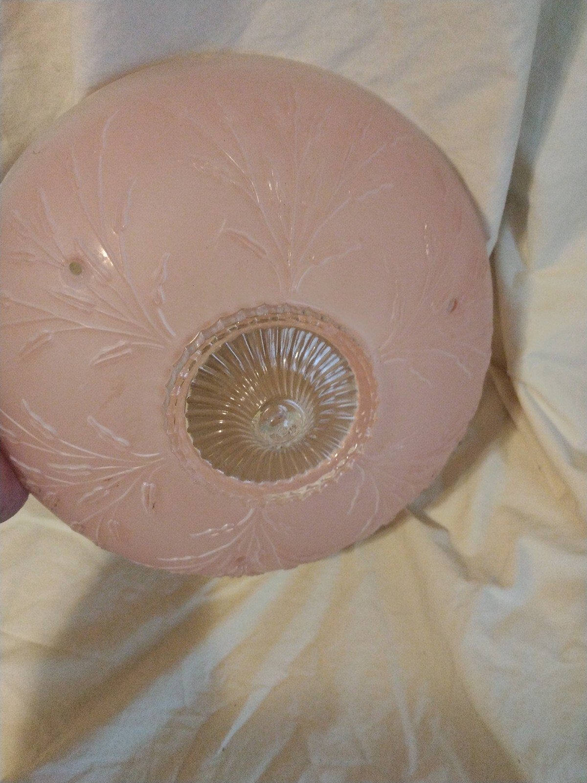 Vintage ART DECO Pink Frosted Glass Ceiling Lamp Shade Pendant Light