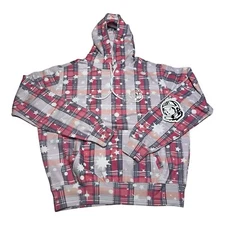 Billionaire Boys Club BB Wormhole Hoodie Mens S Bleach White Plaid Colorful NWT