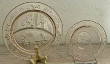 Vintage Tiara Pink Glass Children's Nursery Rhyme Dish Set Divided Plate & Bowl