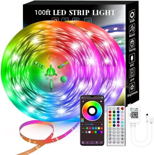 100FT Smart LED Strip Lights (2 Rolls of 50ft), RGB Strip Lights Sync to Musi...