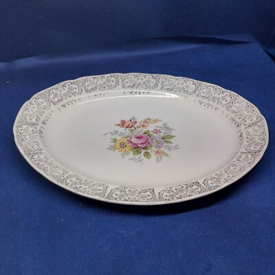 Vintage Canonsburg Pottery ''Golden Fragrance'' Oval Serving Platter 22K Gold Band