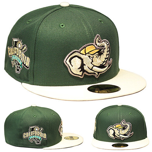 New Era Modesto Athletics Fitted Hat MILB Green Cream California League Patch - Afbeelding 1 van 7