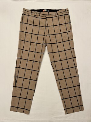 MSGM Plaid Windowpane Slim Fit Wool Blend Chino Dress Pants Italy Men Size 36x29