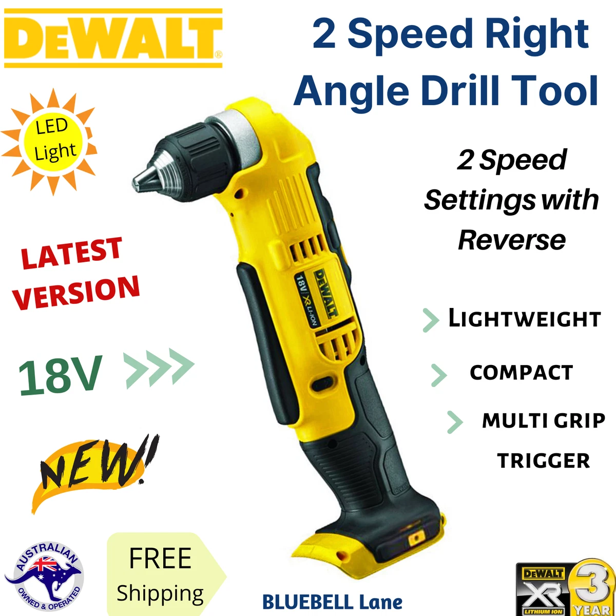 DeWalt 18 V Li Ion Cordless 2 Speed Right Angle Drill DCD740N XE