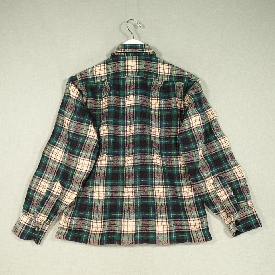Pendleton Flannel Shirt Women Small Green Beige Tartan Plaid Virgin Wool USA Vtg - Image 4 of 4