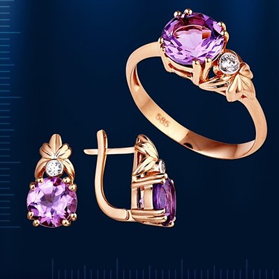 Russische Rose Rotgold 585  Goldset Russisches Amethyst  ROSE GOLD SET