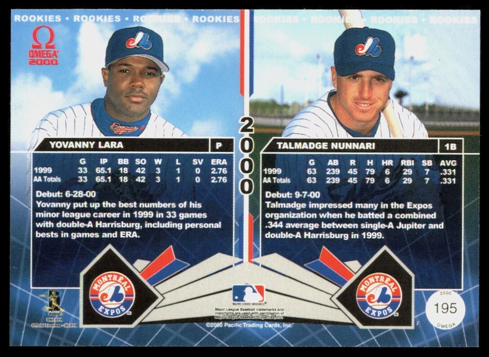 2000 Pacific Omega Yovanny Lara/ Talmadge Nunnari /999 #195 - Image 2 of 2