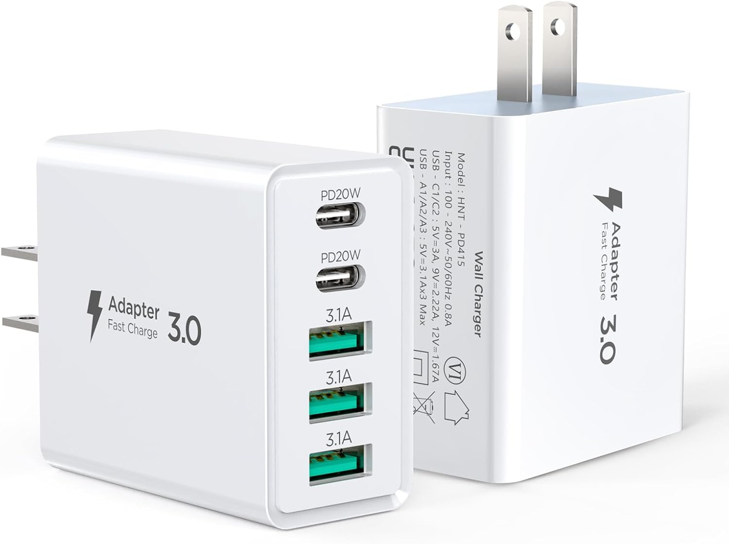 USB C Wall Charger,[2-Pack] 50W Fast USB C Charger Block, 5-Port PD+QC Power ...