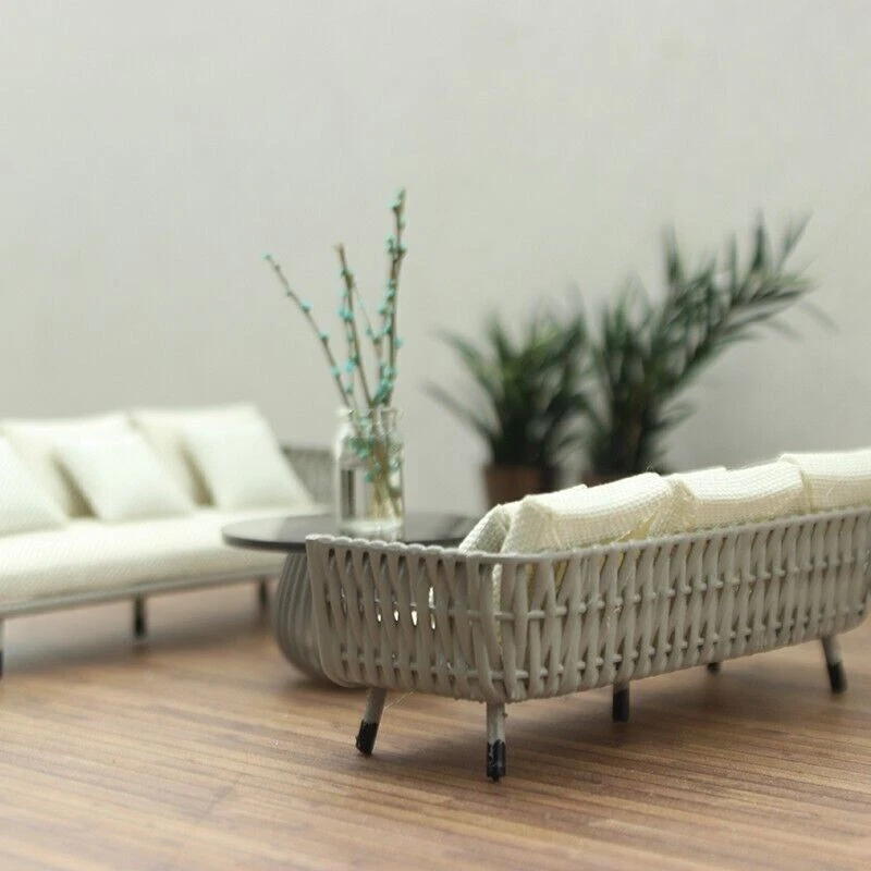 Juego de mesa sofá silla de vid miniatura para casa de muñecas escala 1:15 Foto 4 de 4