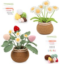 Crochet Kit for Beginners Handmade Daisy Strawberry Potted Crochet Knitting Kit