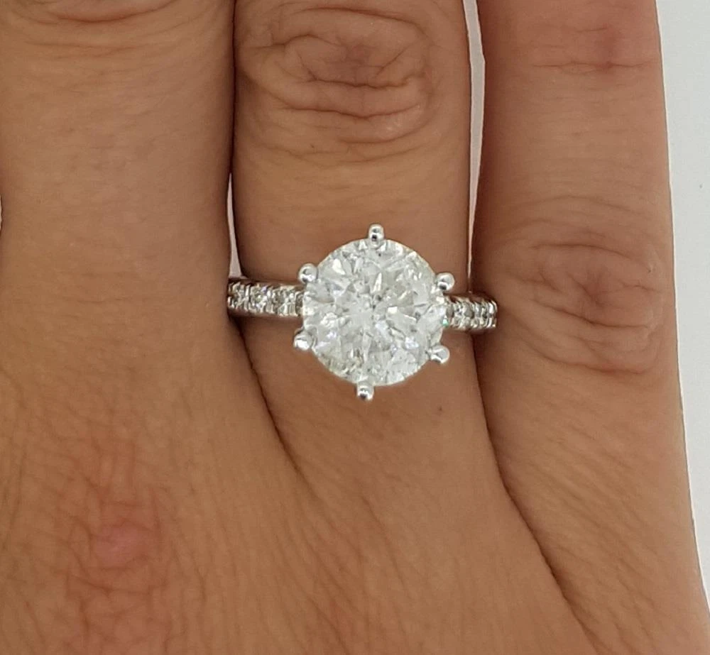 1.6 Ct 6 Prong Pave Round Cut Diamond Engagement Ring SI1 D White