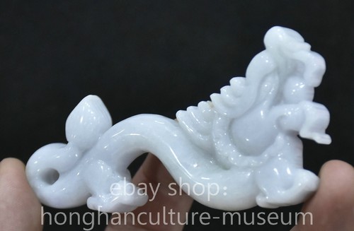 4" Old Chinese natural Jadeite Jade Carving Dragon beast Sculpture statue - Picture 5 of 6