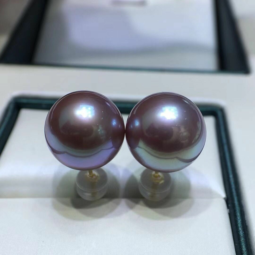 gorgeous 10-11mm south sea round lavender pearl earring 18k (mj) Wykonane w Japonii