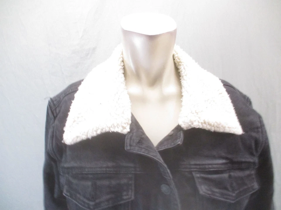 PACSUN Size M Womens Black Pocket Button Up Sherpa Lined Denim Tucker Jacket 214 - Image 2 of 4
