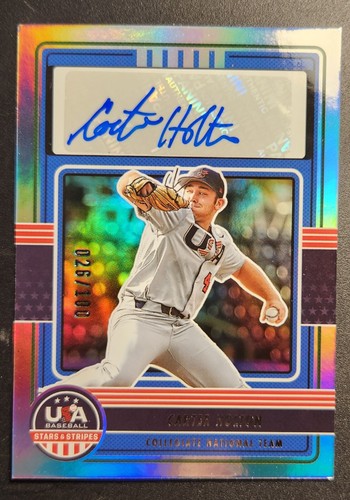 2023 Panini USA Baseball Stars And Stripes Carter Holton Auto SN 26/100 NM/MT!! - Picture 1 of 2