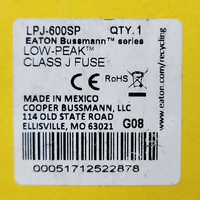 Bussmann LPJ-600SP Dual Element Class J Non-Rejection Current-Limiting - Foto 3