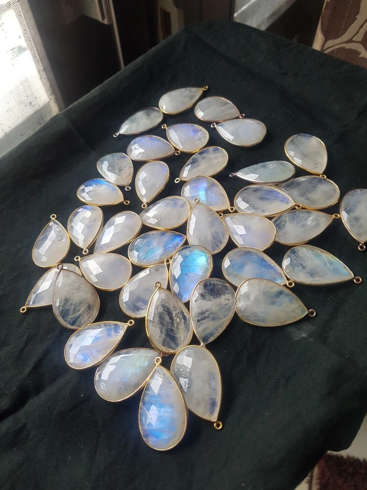 Arco iris blanco piedra lunar peras piedras preciosas bisel conector / colgantes para joyería l Foto 3 de 4