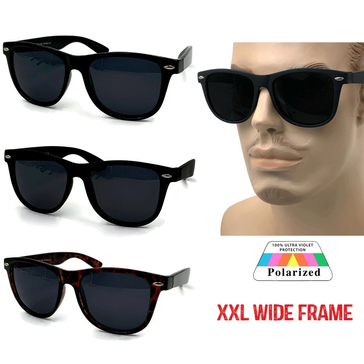 XXL Wide Frame Mens Super Dark Polarized Lens Sport Driving Big