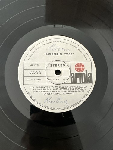 JUAN GABRIEL "TODO"-33 RPM Ariola 83-Free Shipping In USA - Picture 6 of 7